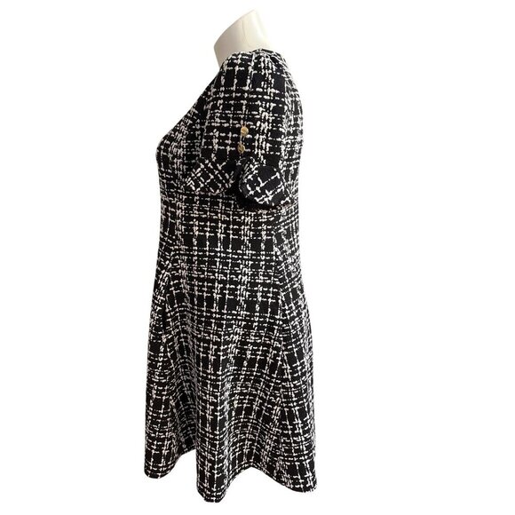 DKNY NWT $139 Flounce-Sleeve Fit & Flare Dress, Black Ivory Women's Size 16 - Picture 9 of 12